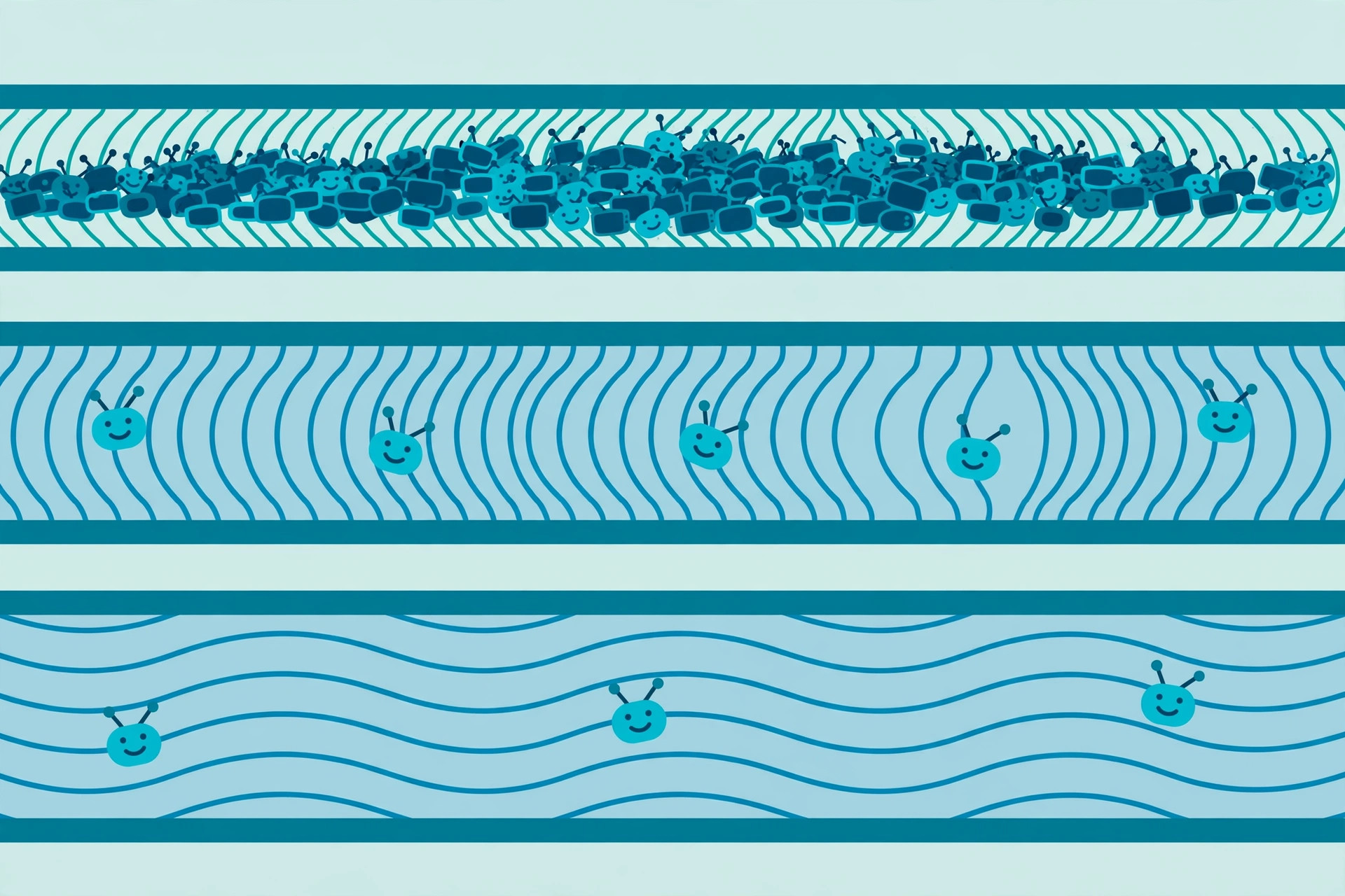 Illustration of the 2.4, 5, and 6 GHz radio bands as stacked lanes with increasing capacity